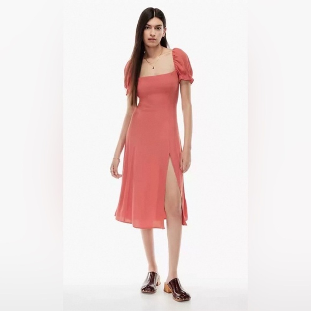 New Aritzia Wilfred Fannie Puff Sleeve Smock Slit Dress